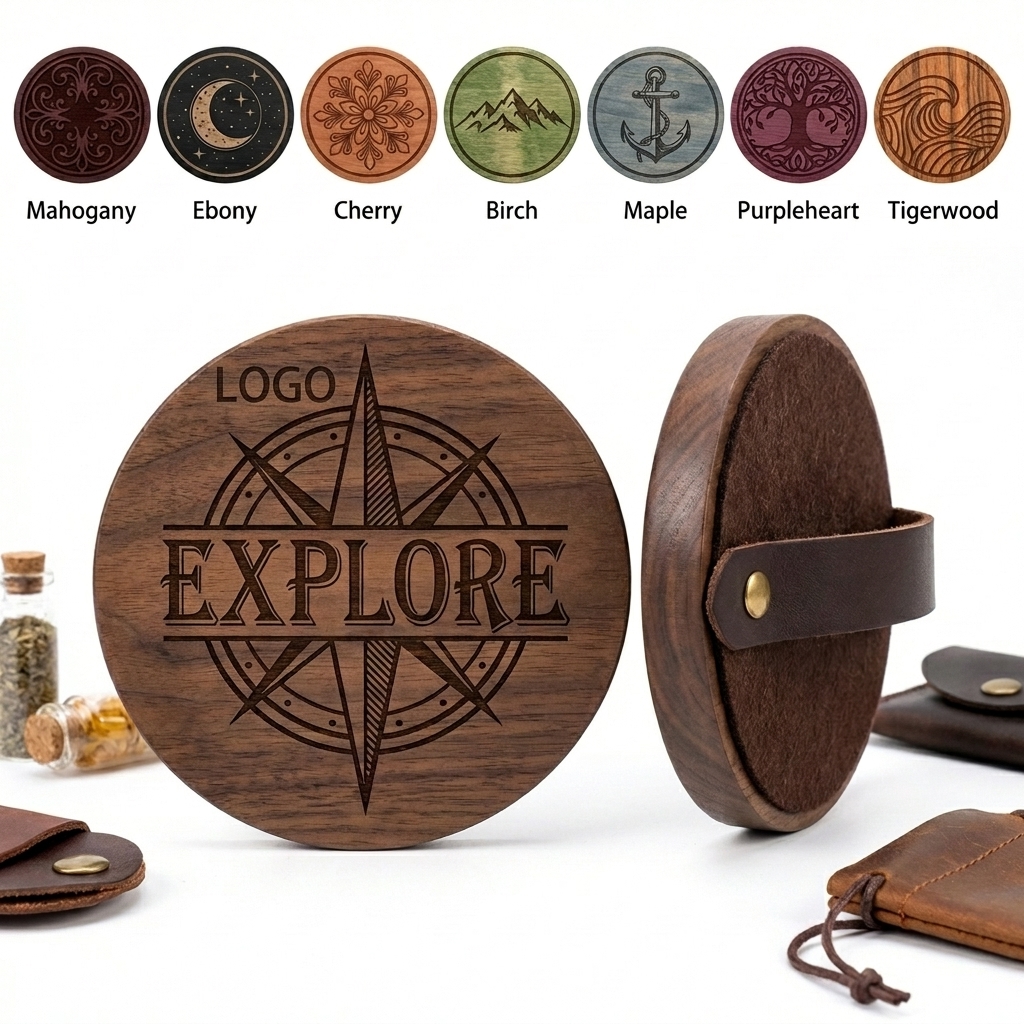 Artisan Wooden Coasters with Hand-Carved Designs