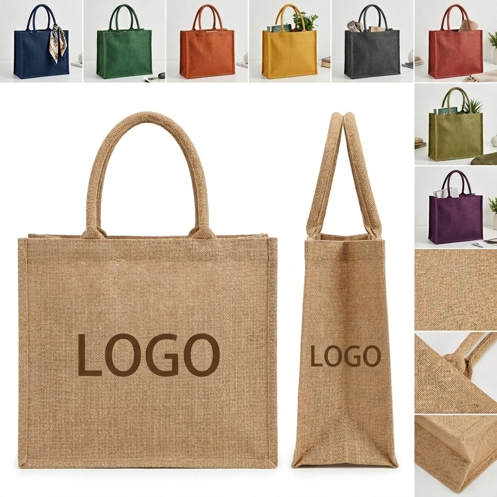 Natural Jute Tote Bag with Padded Cotton Handles for Weddings & Conferences
