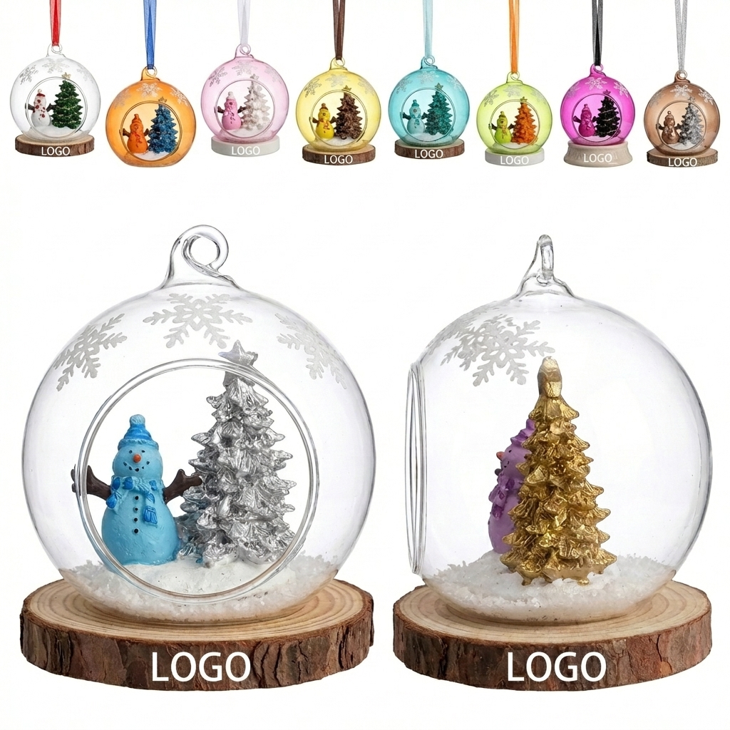 Festive Christmas Scene Glass Ball Ornaments for Tree & Home Decor