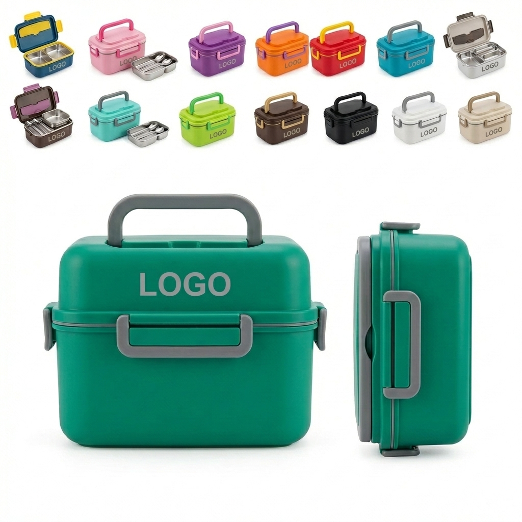 Green & Grey Leak-Proof Plastic Lunch Box