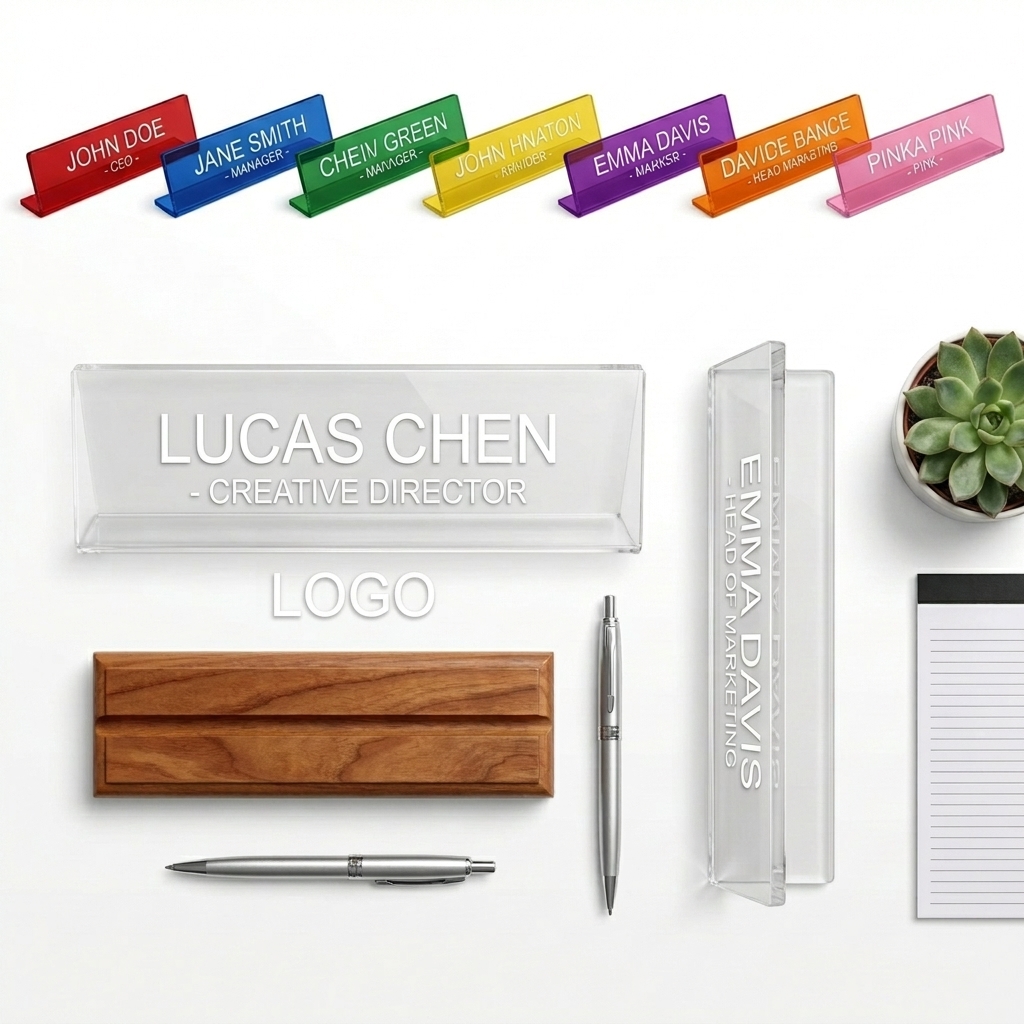 Modern Acrylic Glass Nameplate for Office Desk - Executive Business Gift