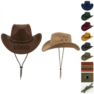 Adjustable Felt Cowboy Hat with Wide Brim for Sun Protection