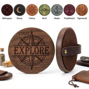 Artisan Wooden Coasters with Hand-Carved Designs